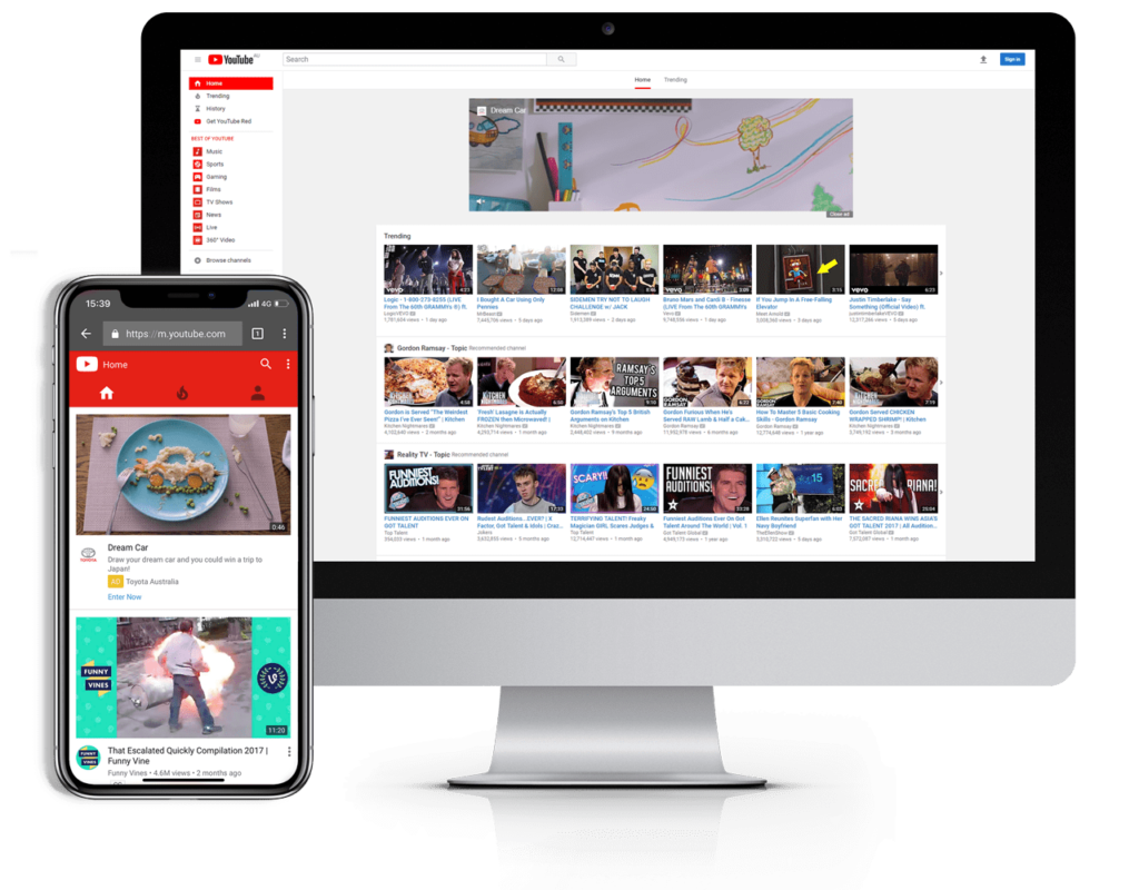 YouTube Mobile and Desktop Websites - Mac iPhone X - Alpha Digital