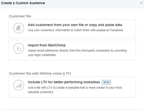 Screenshot of creating a customer file facebook custom audience