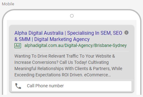 Mobile view of a Google Ad with a call out extension
