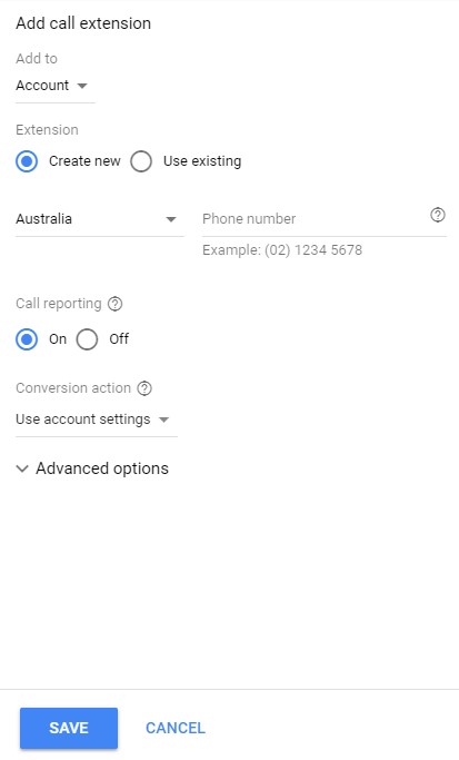Adding your Google Ads Call Extension