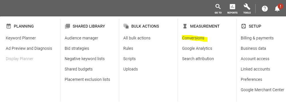 Where to find conversion tracking in Google Ads