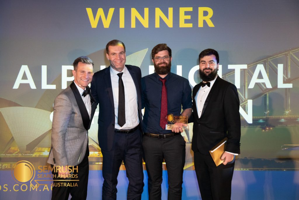 Alpha Digital accepts the Best Use of Data in a Search Campaign at the 2019 SEMRUSHAwards